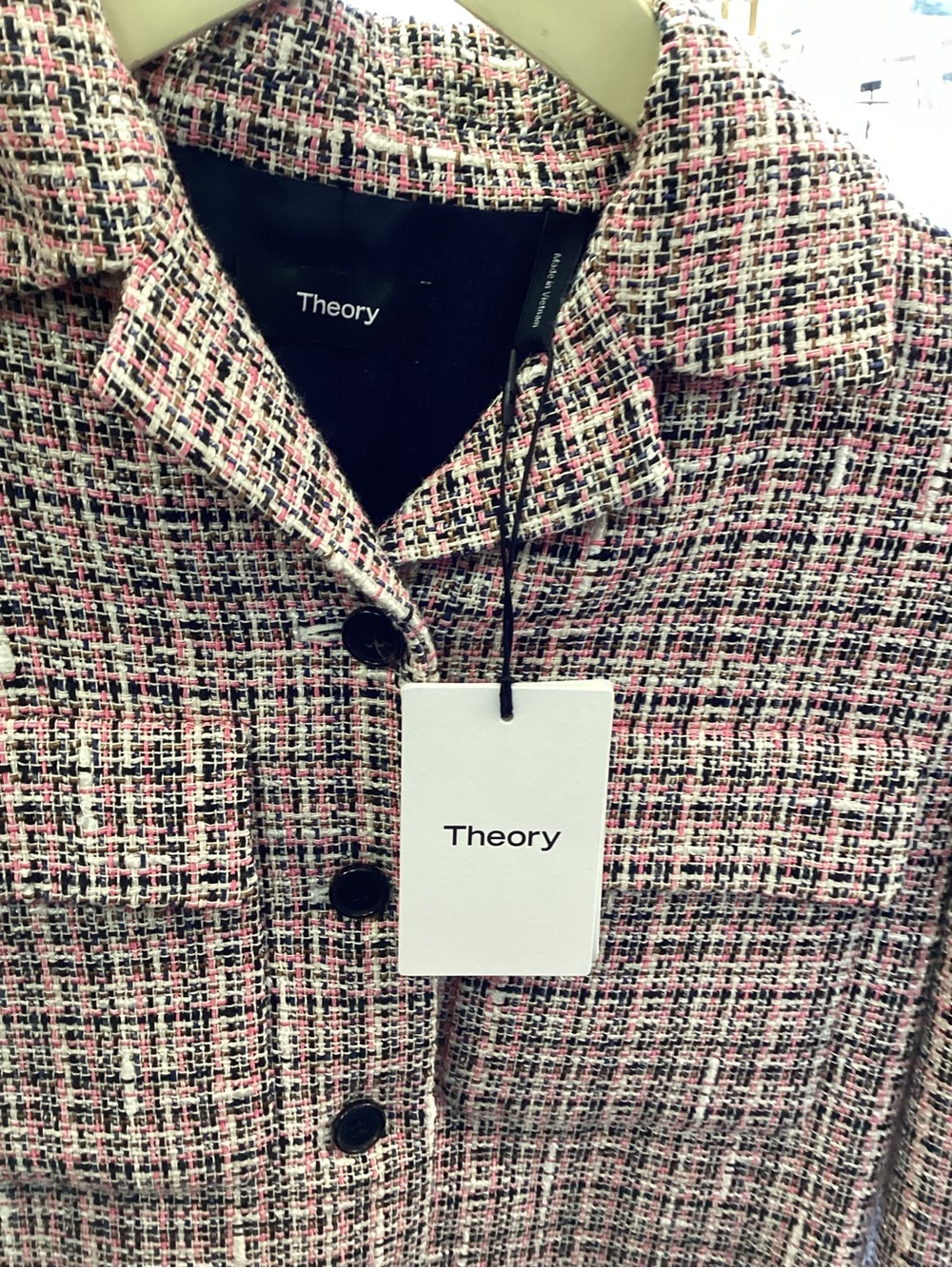 Theory Pink & White Tweed Cropped Blazer - Picture 5 of 7